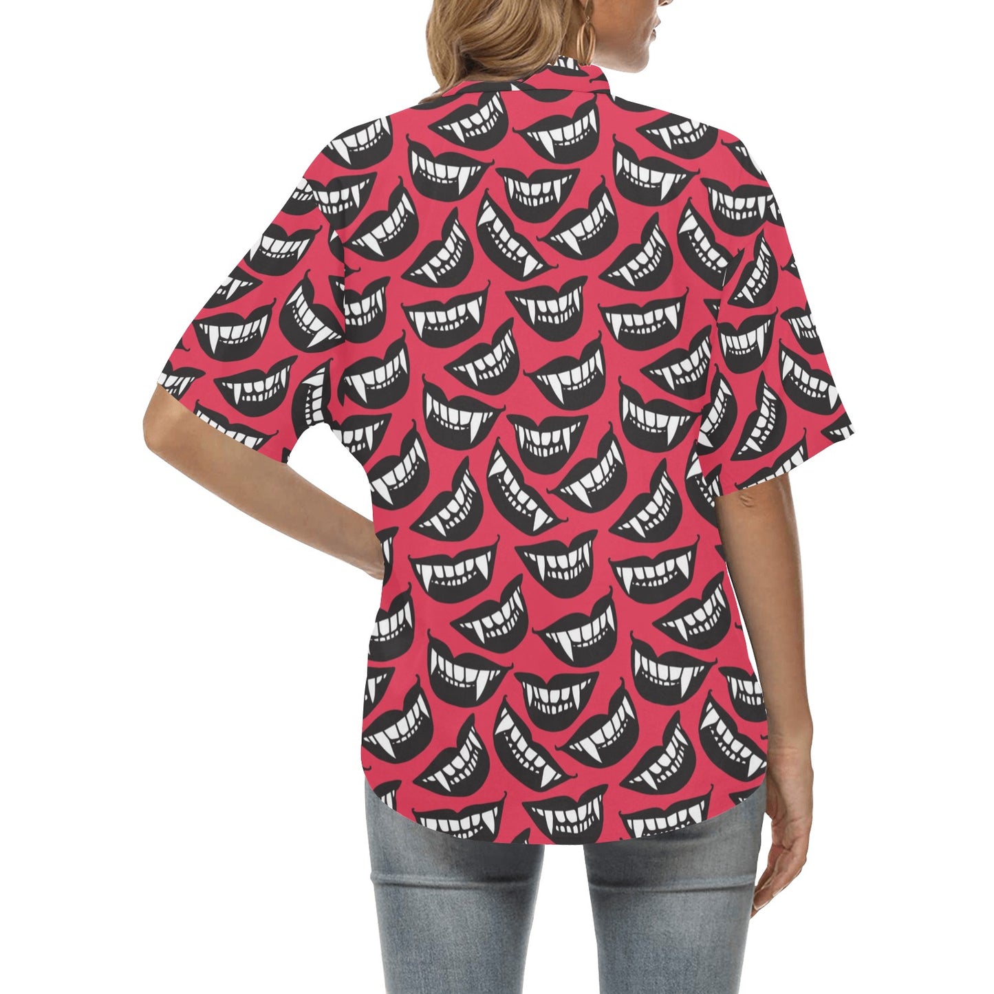 Vampire Lips Print Design LKS305 Women's Hawaiian Shirt