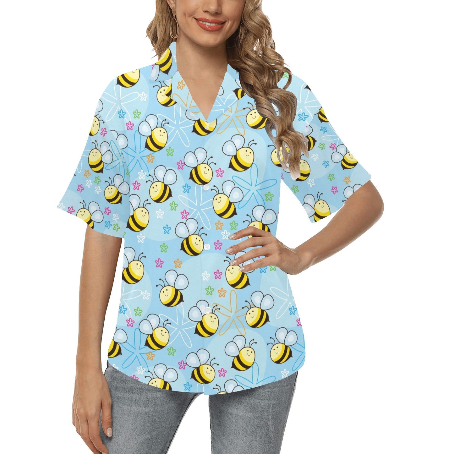 Bee Pattern Print Design BEE03 Women's Hawaiian Shirt