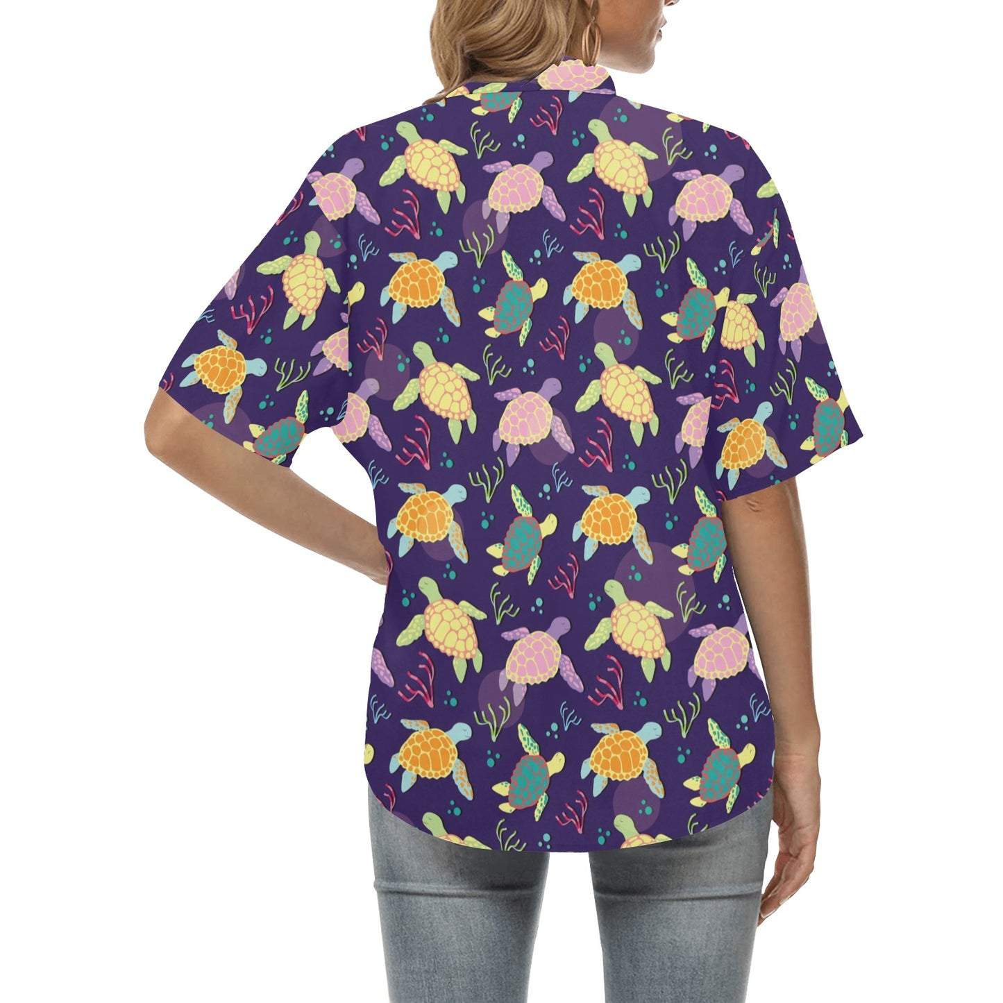 Sea Turtle Color Smile Women's Hawaiian Shirt
