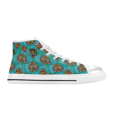 Tattoo Tiger Head Print Design LKS304 High Top Women's White Shoes