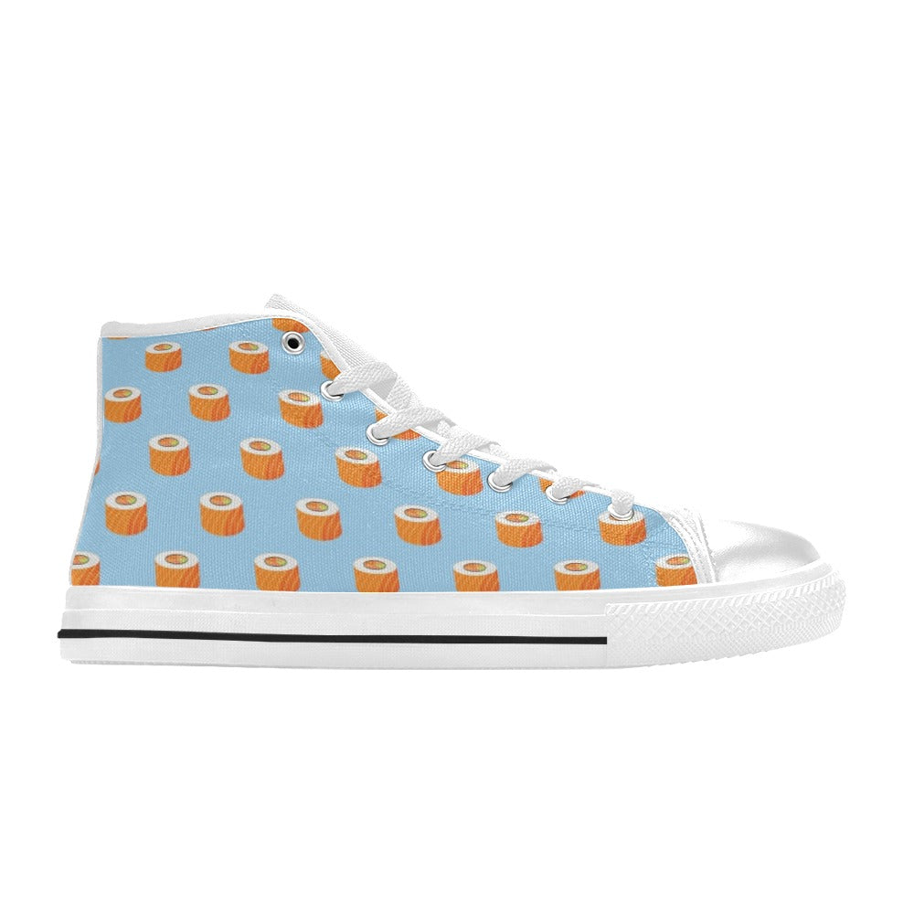 Salmon Sushi Print Design LKS307 High Top Women's White Shoes