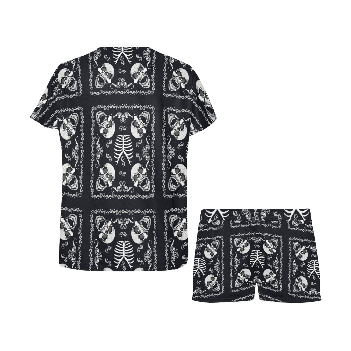 Bandana Skull Black White Print Design LKS306 Women's Short Pajama Set