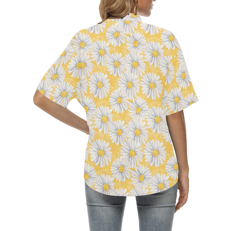 Daisy Yellow Watercolor Print Pattern Women's Hawaiian Shirt