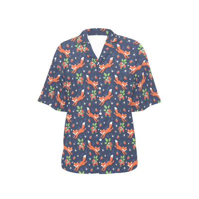 Fox Strawberry Print Pattern Women's Hawaiian Shirt