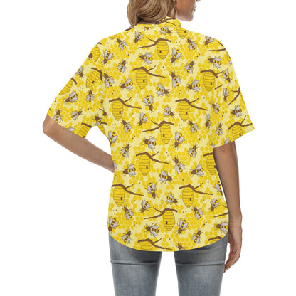 Bee With Honeycomb Print Design LKS302 Women's Hawaiian Shirt