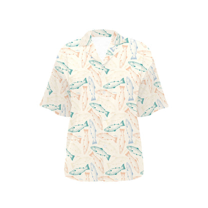 Salmon Fish Print Design LKS305 Women's Hawaiian Shirt