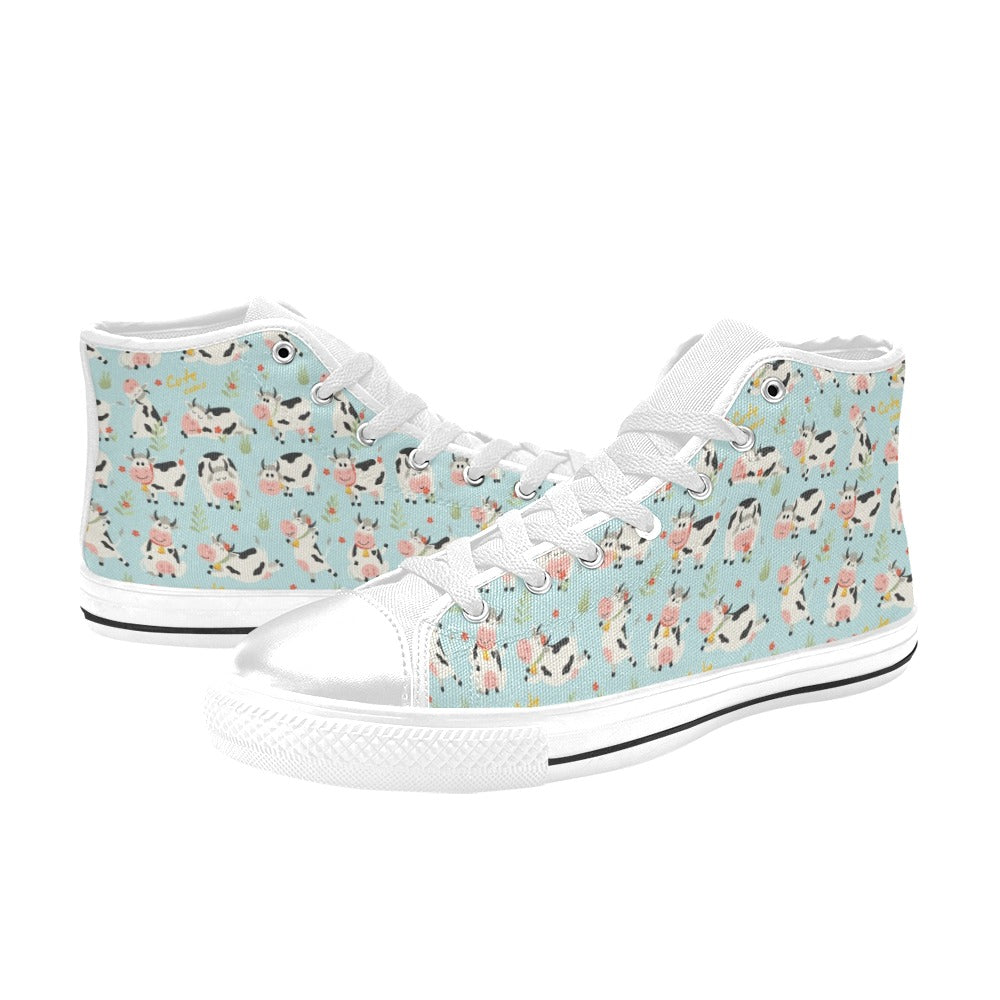 Cattle Print Design LKS403 High Top Women's White Shoes