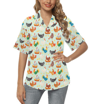 Chicken Pattern Print Design 07 Women's Hawaiian Shirt