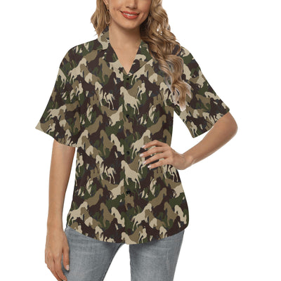 Horse Camo Themed Design Print Women's Hawaiian Shirt