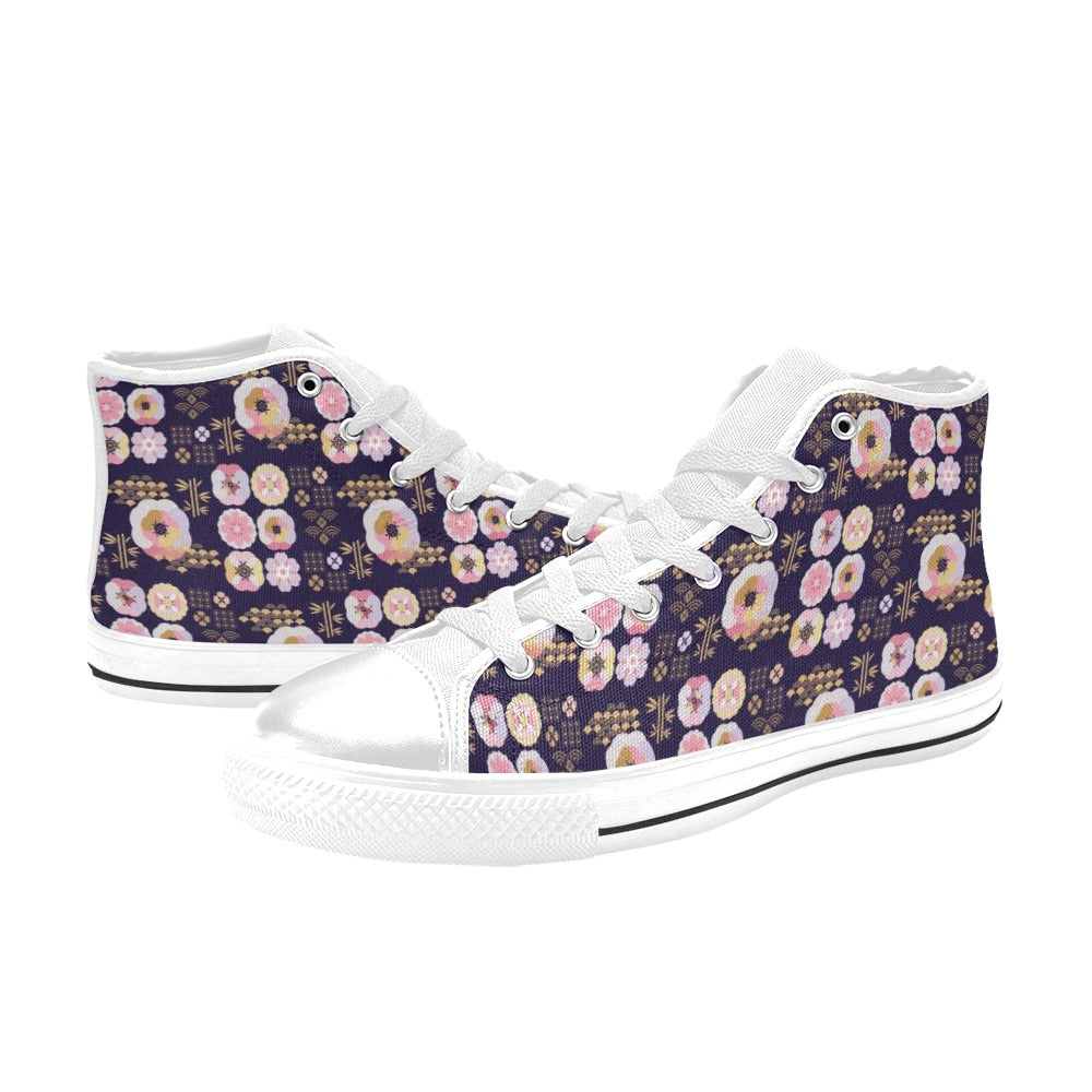 Sakura Japan Style Print Design LKS302 High Top Women's White Shoes