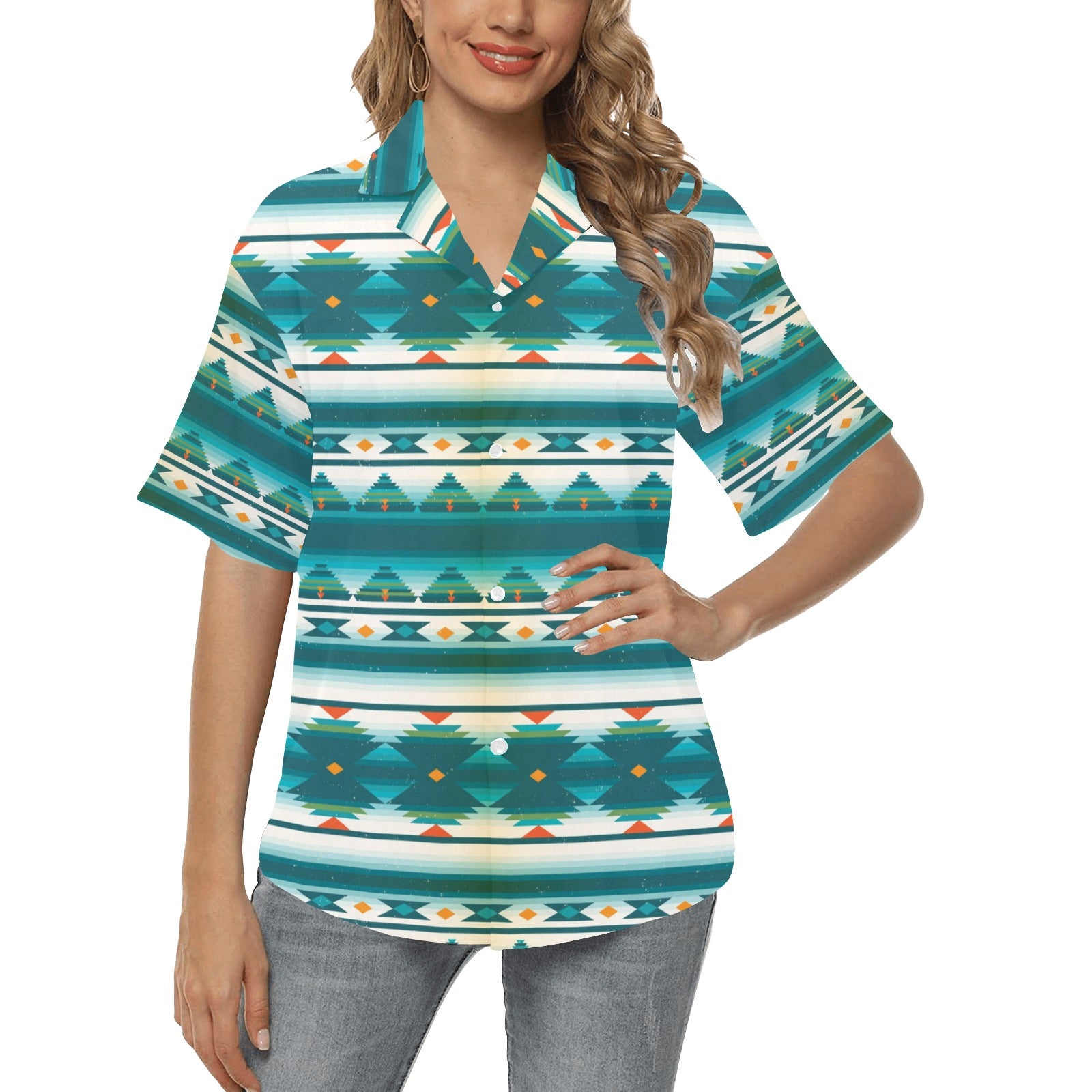 Blue Tribal Aztec Women's Hawaiian Shirt