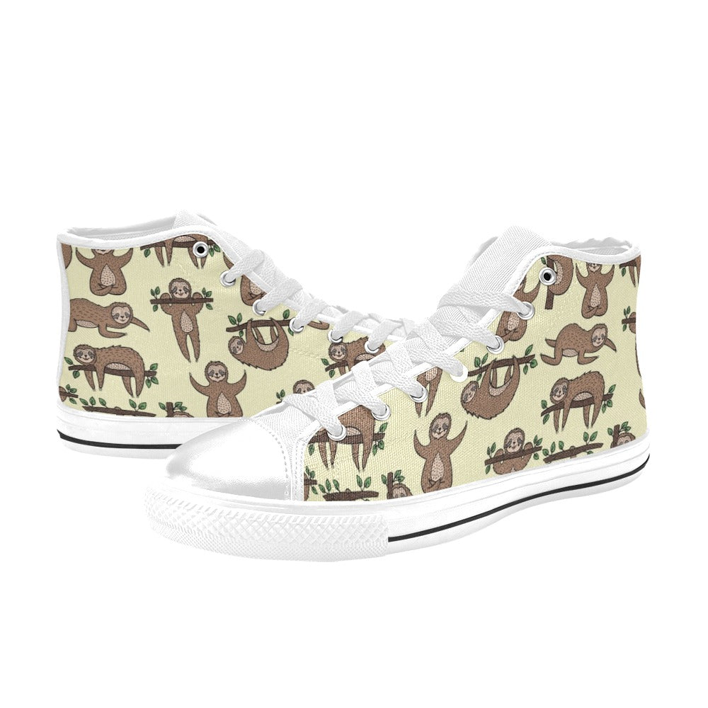 Sloth Print Design LKS3010 High Top Women's White Shoes