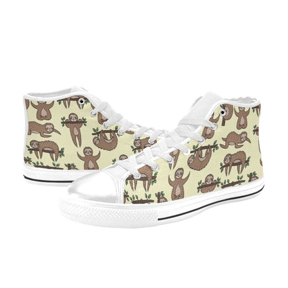 Sloth Print Design LKS3010 High Top Women's White Shoes