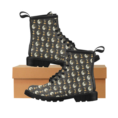 Yin Yang Skull Themed Design Print Women's Boots