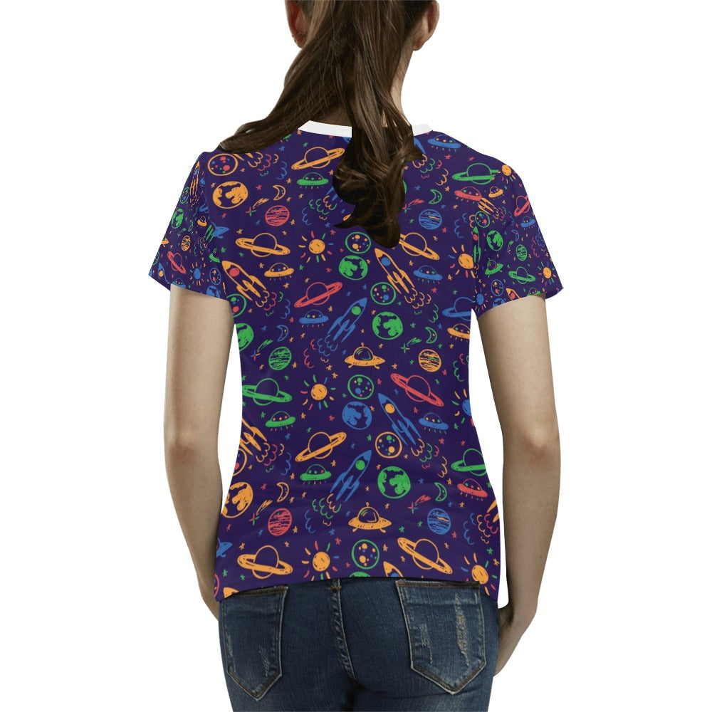 UFO Space Rocket Print Design LKS302 Women's  T-shirt