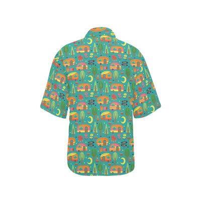 Camping Camper Pattern Print Design 05 Women's Hawaiian Shirt
