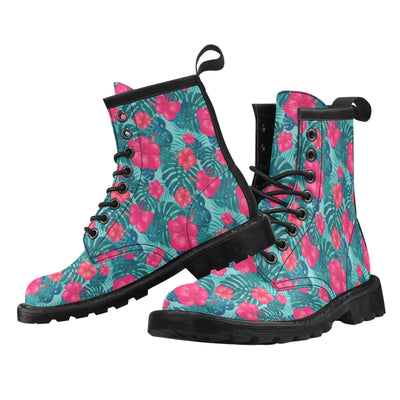 Red Hibiscus Pattern Print Design HB017 Women's Boots