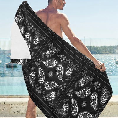 Bandana Paisley Black Print Design LKS308 Beach Towel 32" x 71"