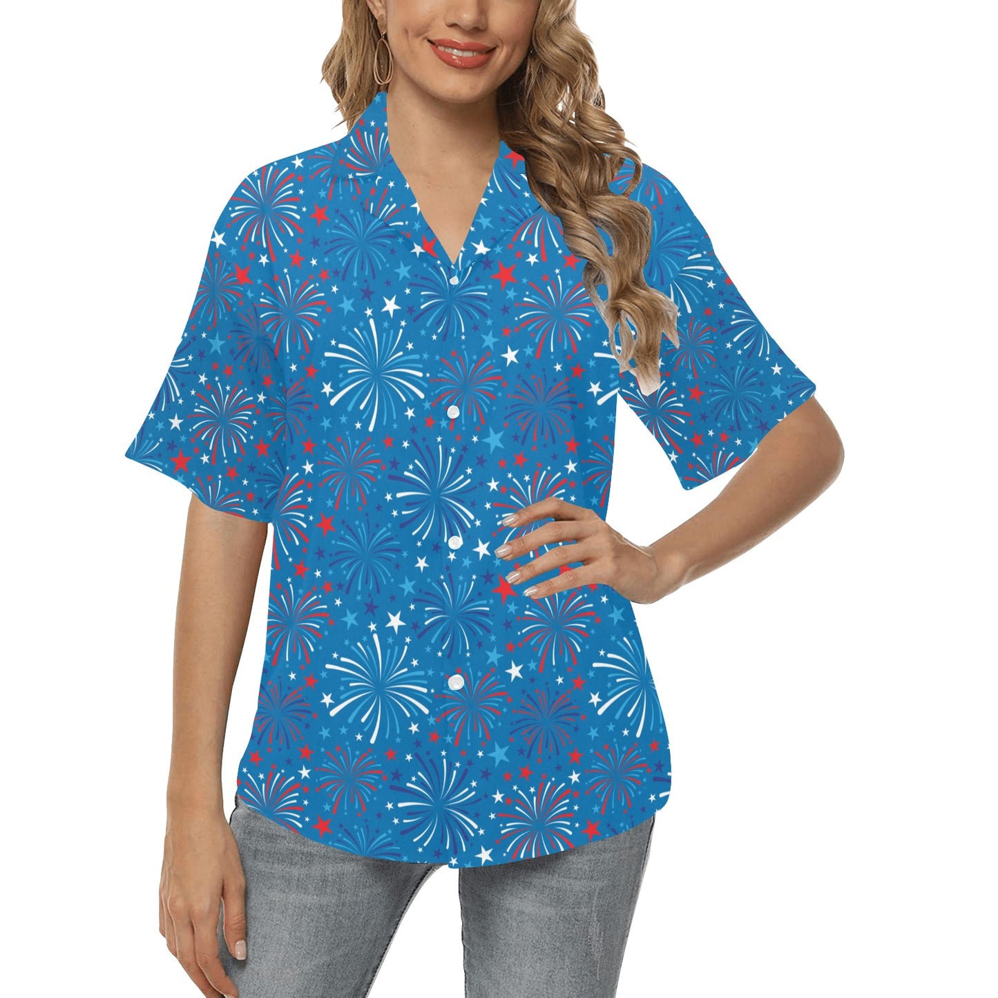 Firework Celebration Print Design LKS304 Women's Hawaiian Shirt