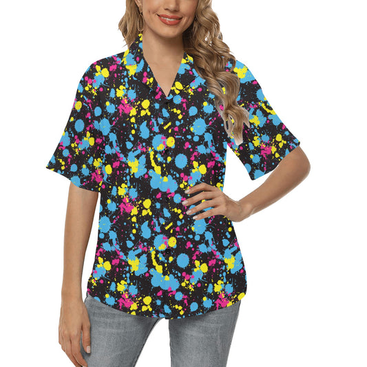 Splatter Colorful Print Design LKS301 Women's Hawaiian Shirt