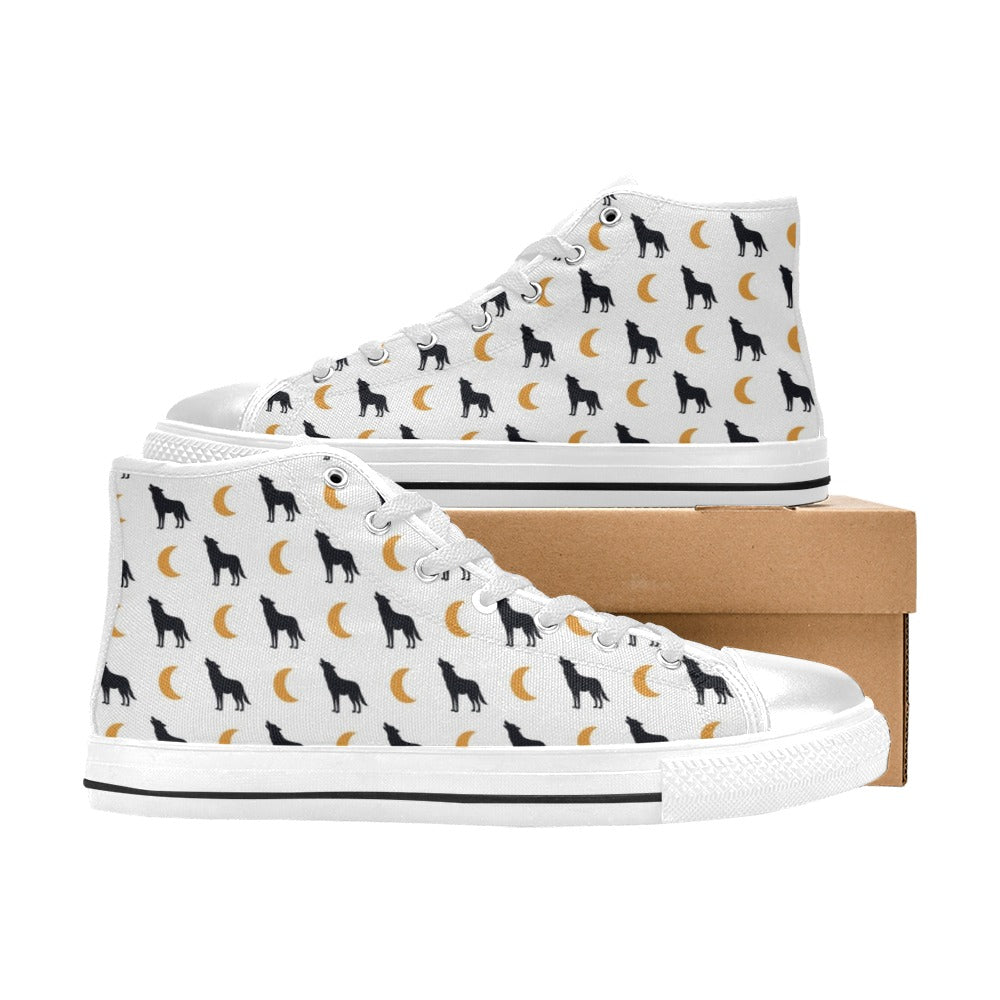 Wolf Moon Print Design LKS302 High Top Women's White Shoes