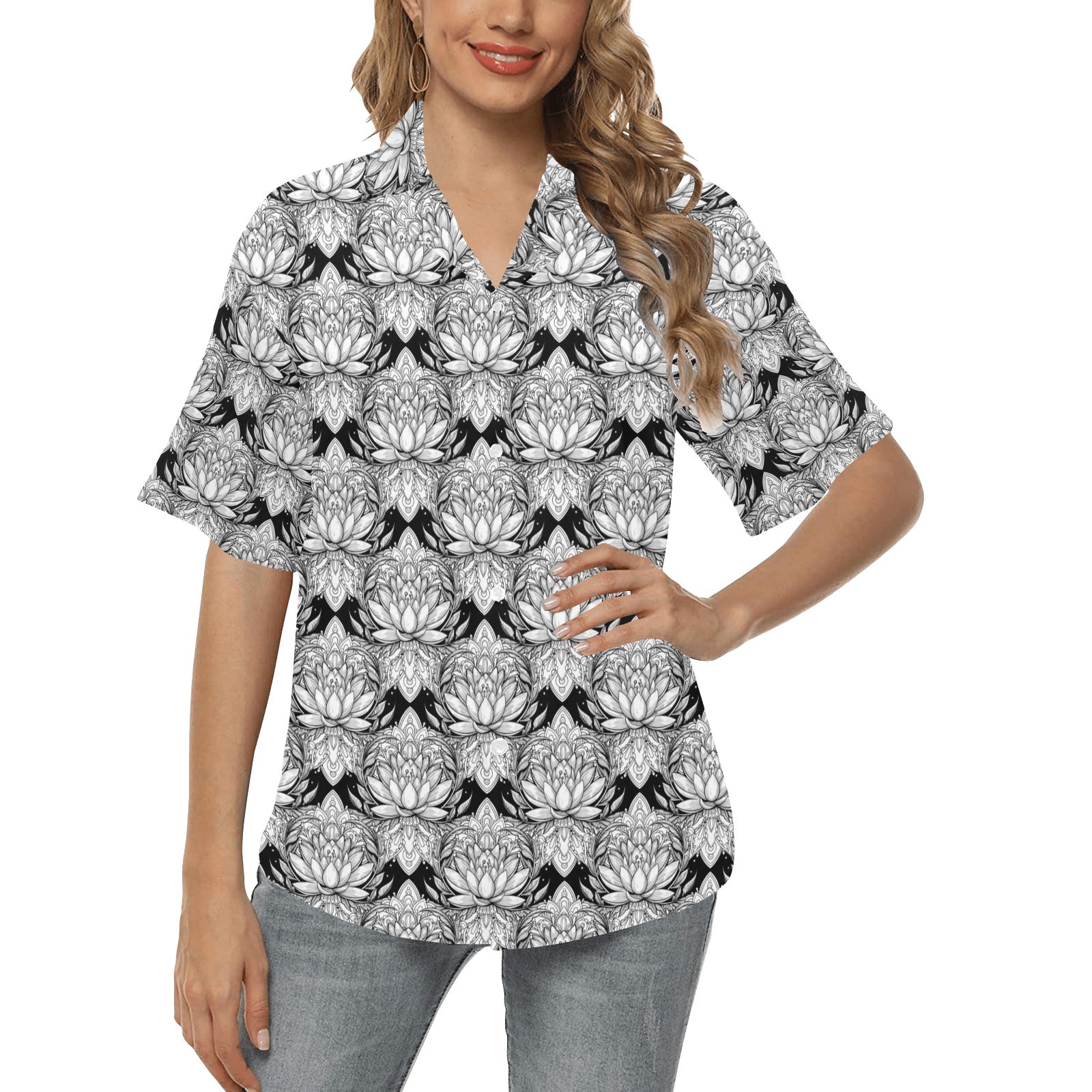 Lotus Mandala Print Pattern Women's Hawaiian Shirt