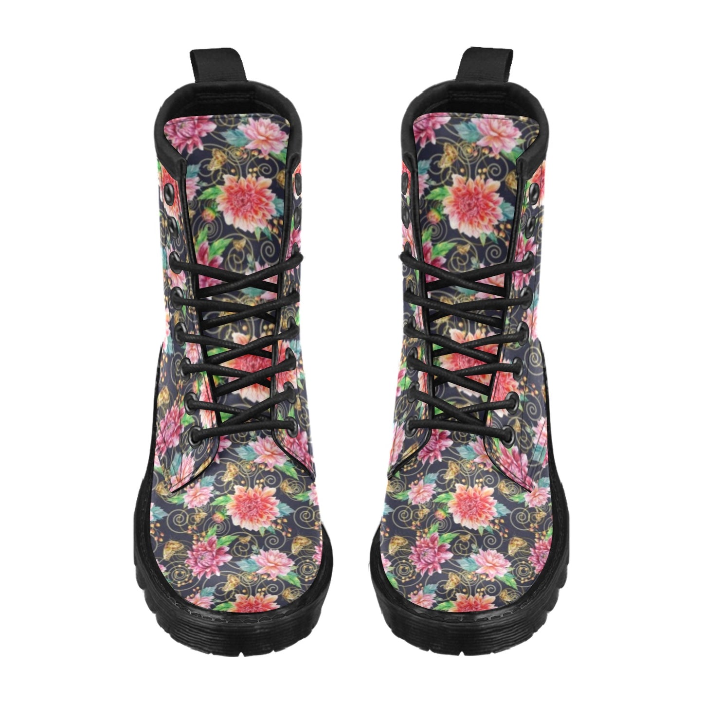 Dahlia Pattern Print Design DH02 Women's Boots