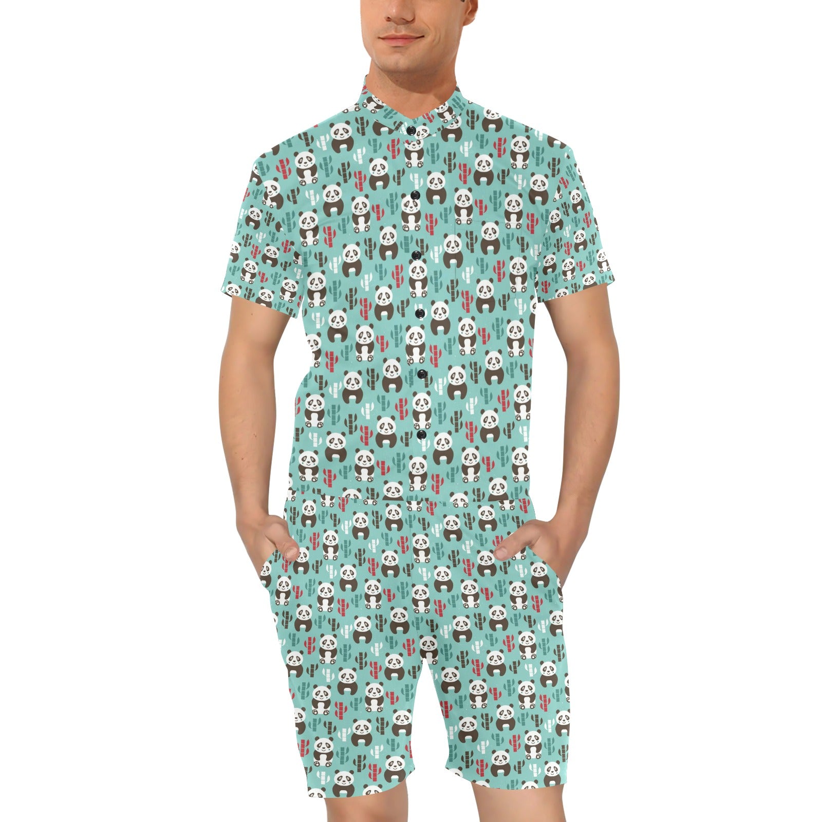 Panda Bear Cute Themed Print Men's Romper