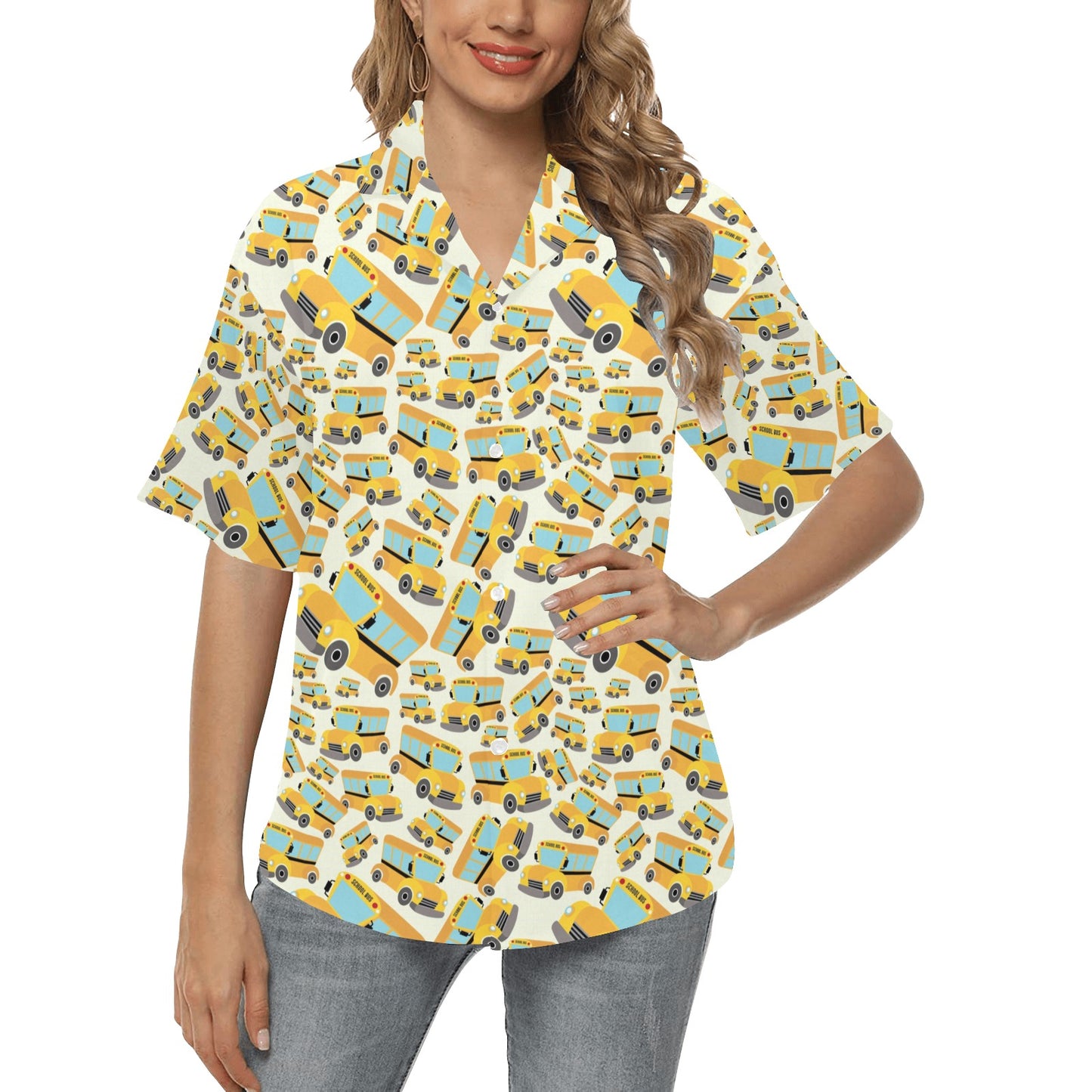 School Bus Print Design LKS301 Women's Hawaiian Shirt
