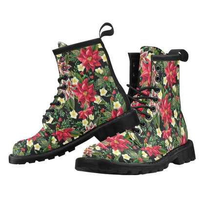 Poinsettia Pattern Print Design POT05 Women's Boots