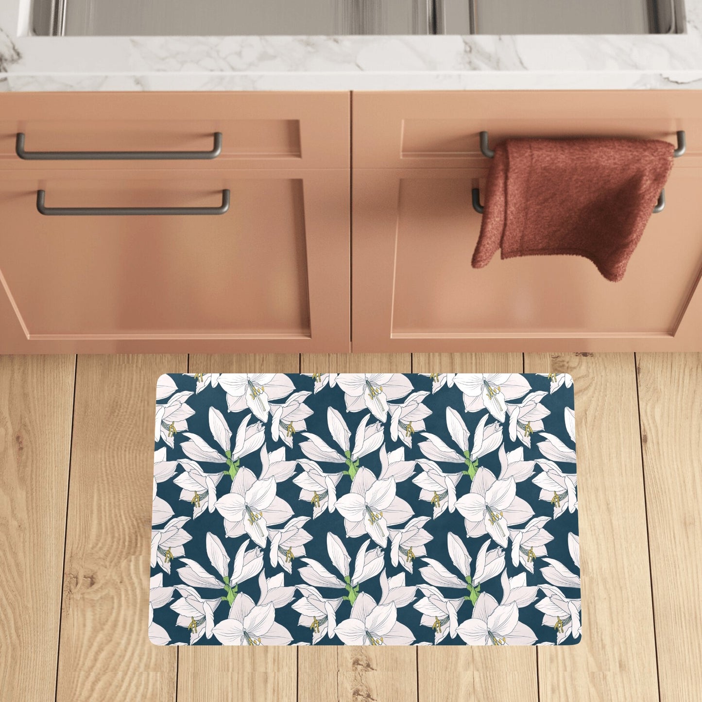 Amaryllis Pattern Print Design AL02 Kitchen Mat