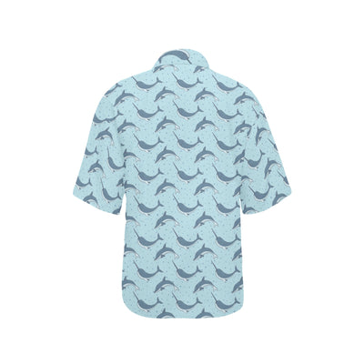 Narwhal Dolphin Print Women's Hawaiian Shirt