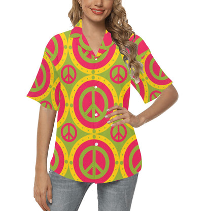 Peace Sign Pattern Print Design A01 Women's Hawaiian Shirt