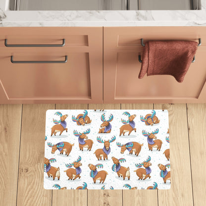 Moose Cute Pattern Print Design 01 Kitchen Mat