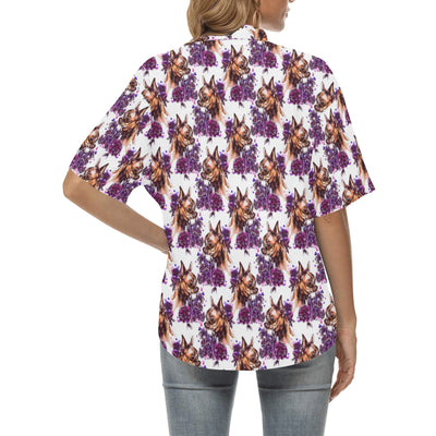 Chihuahua Purple Floral Women's Hawaiian Shirt