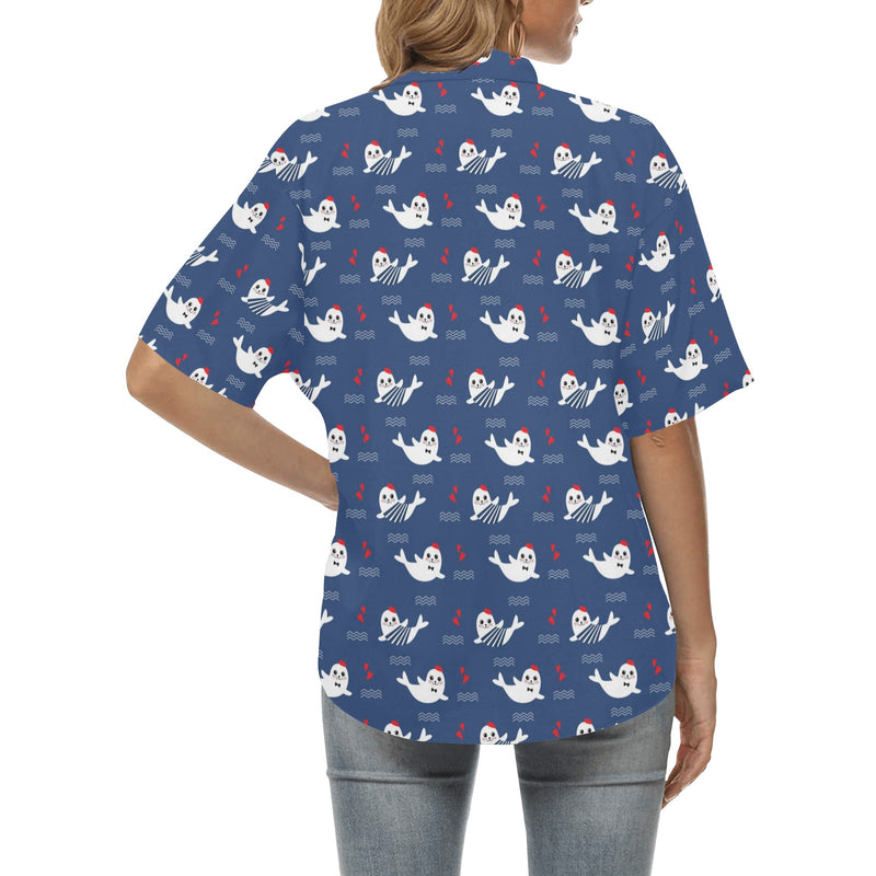 Sea Lion Print Design LKS403 Women's Hawaiian Shirt