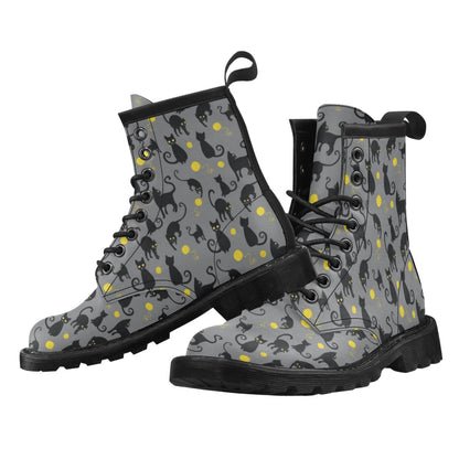 Black Cat Yellow Yarn Print Pattern Women's Boots