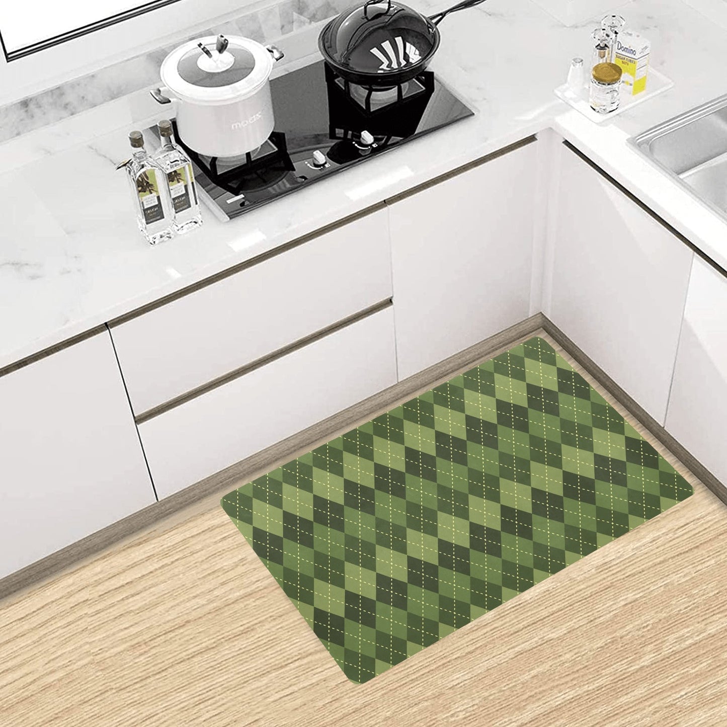 Argyle Green Pattern Print Design 01 Kitchen Mat