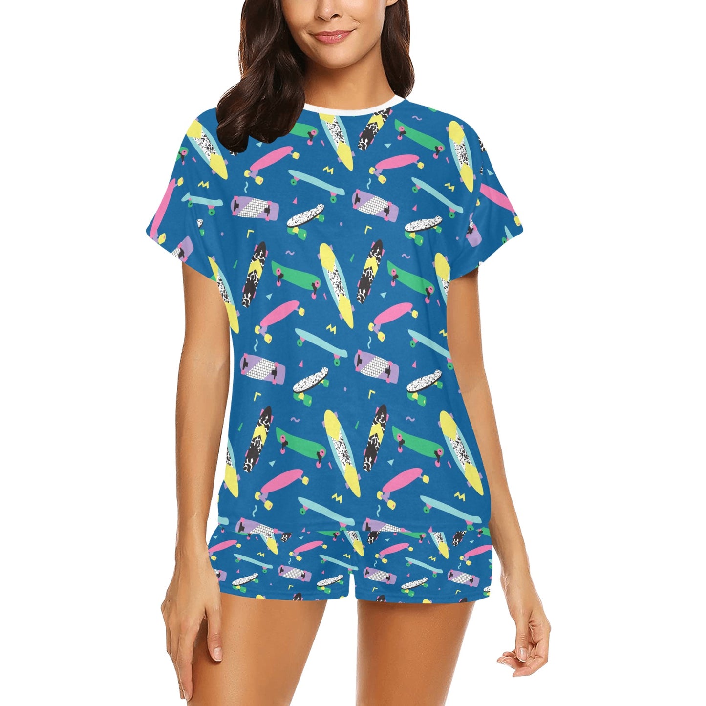 Skateboard Print Design LKS302 Women's Short Pajama Set