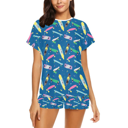 Skateboard Print Design LKS302 Women's Short Pajama Set