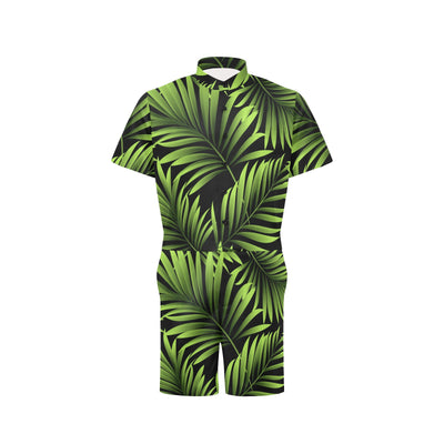 Green Neon Tropical Palm Leaves Men's Romper