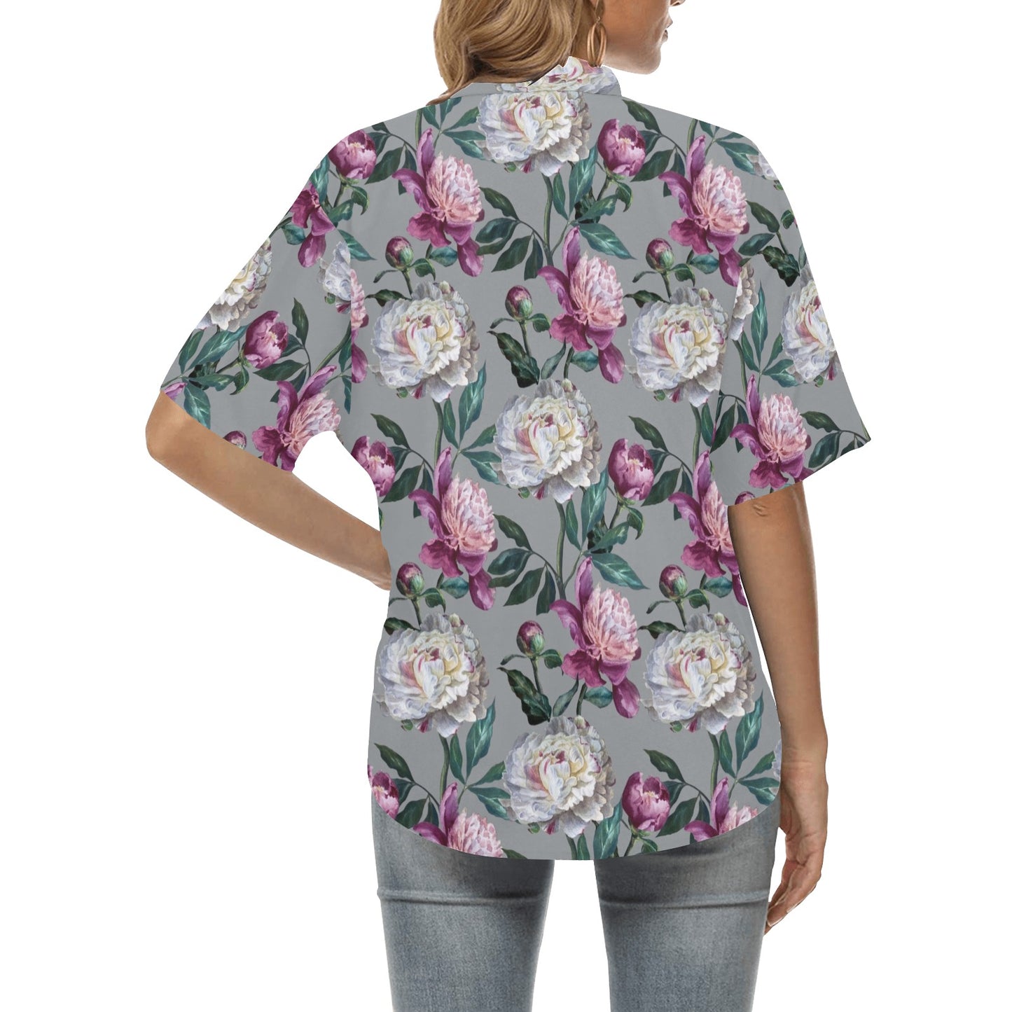 Peony Pattern Print Design PE01 Women's Hawaiian Shirt