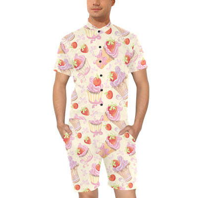 Strawberry Pink CupCake Men's Romper