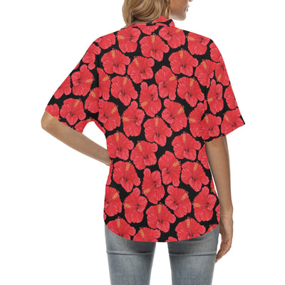 Hibiscus Red Pattern Print Design LKS306 Women's Hawaiian Shirt