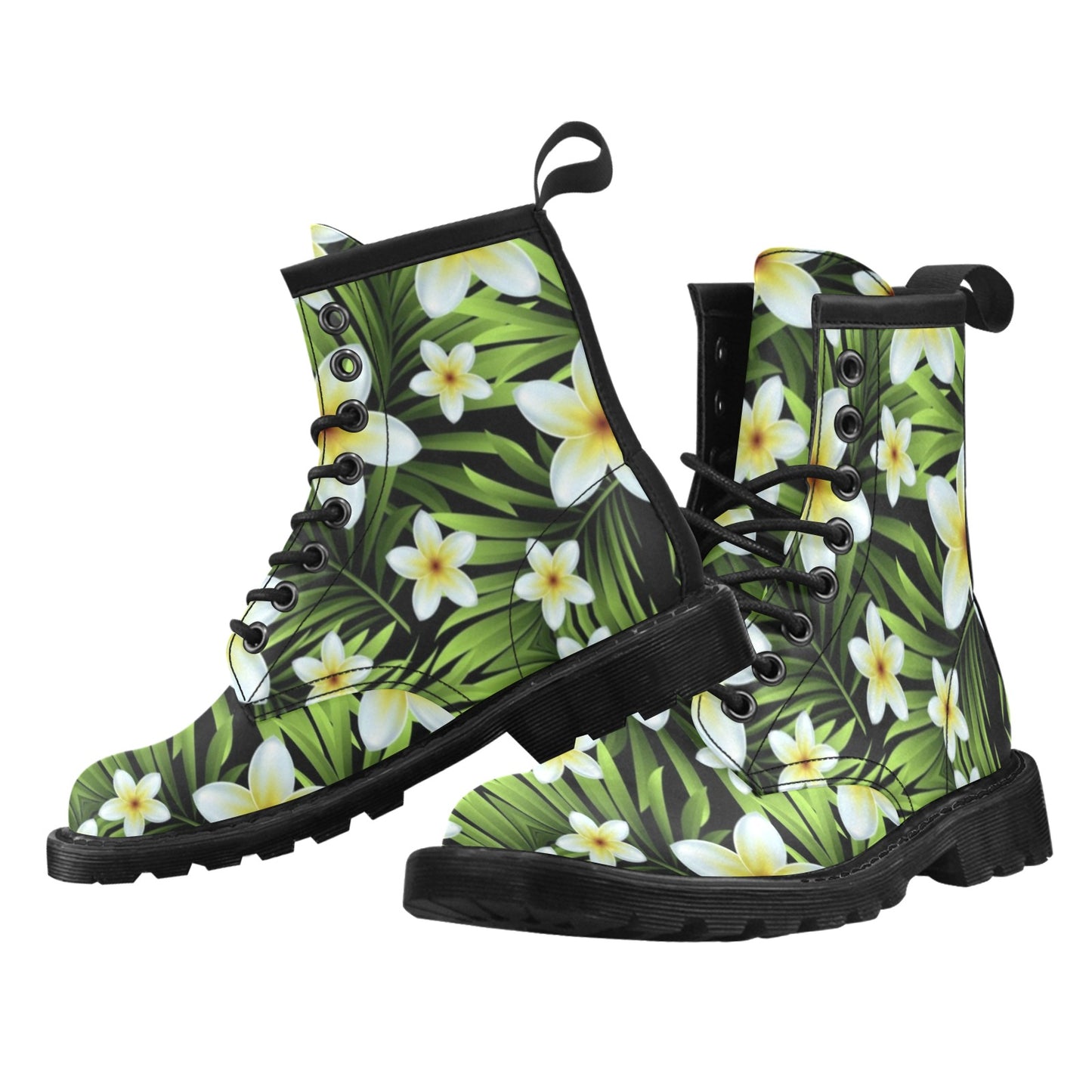 White Plumeria Pattern Print Design PM06 Women's Boots