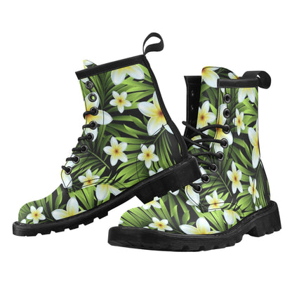 White Plumeria Pattern Print Design PM06 Women's Boots