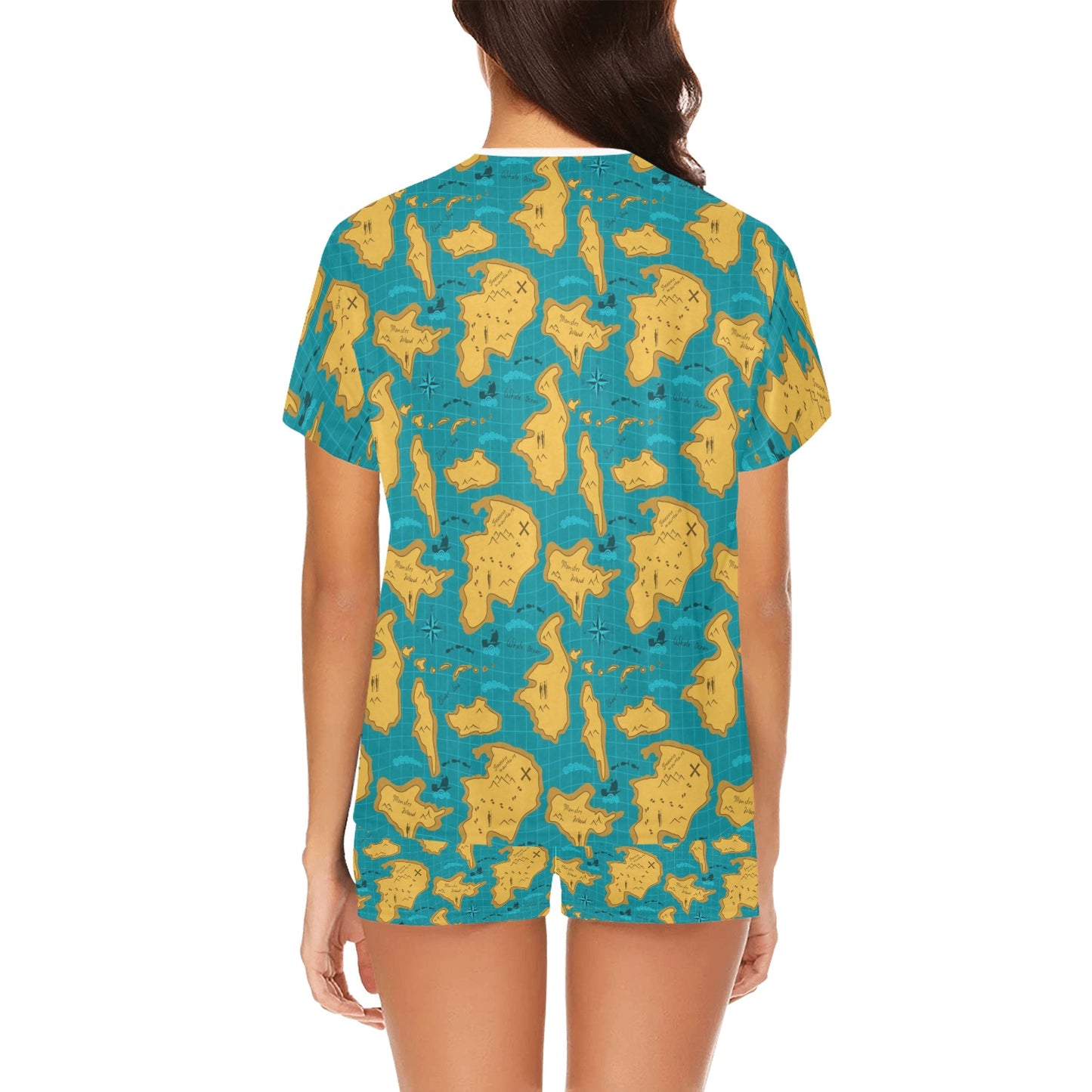 World Map Print Design LKS301 Women's Short Pajama Set