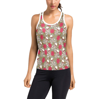 Skull Bone Rose Print Design LKS303 Women's Racerback Tank Top