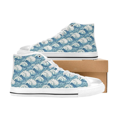 Wave Japan Style Print Design LKS304 High Top Women's White Shoes