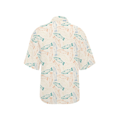 Salmon Fish Print Design LKS305 Women's Hawaiian Shirt